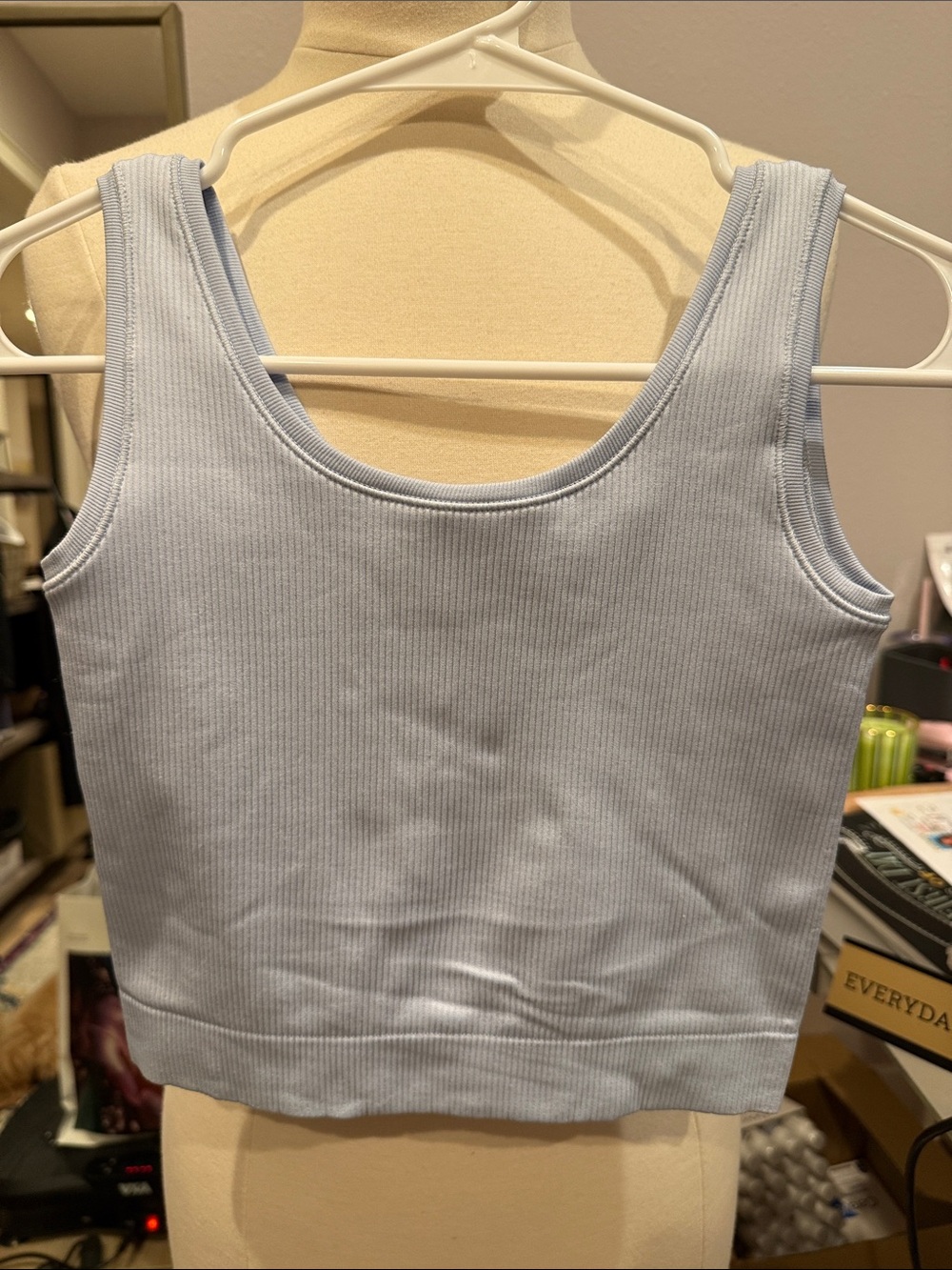 Athleta Pale Blue Ribbed Scoop Neck Tank